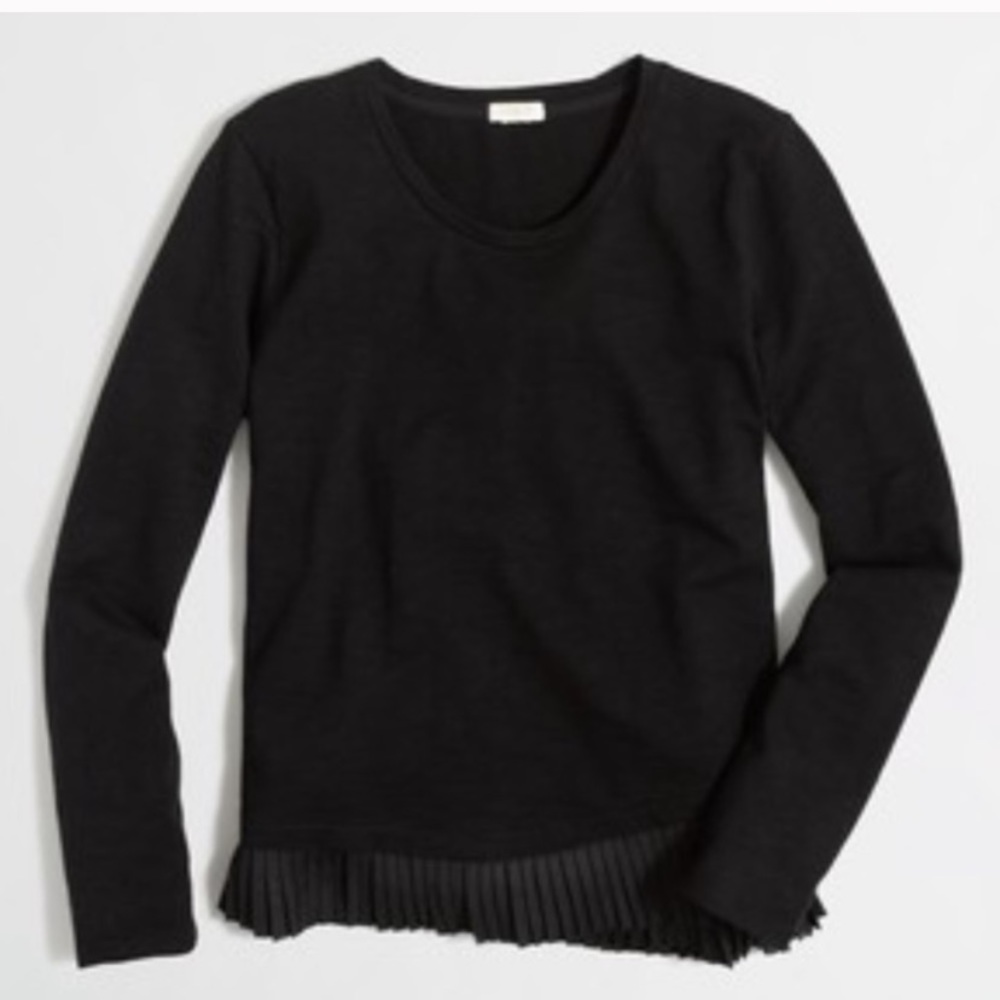 J Crew Factory Black Pleated Ruffle Hem Sweatshirt
